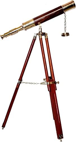 Handmade Antique Brass Telescope with Brown Tripod
