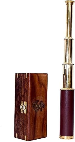 Nautical Brass Pirate Telescope with Wooden Box and Leather Cover