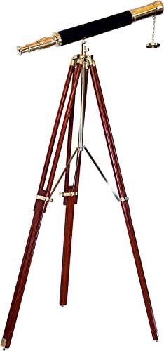 High Magnification Brass Telescope with Wooden Tripod