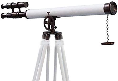 Floor Standing Bronzed White Leather Astro Telescope 55 30X Magnification