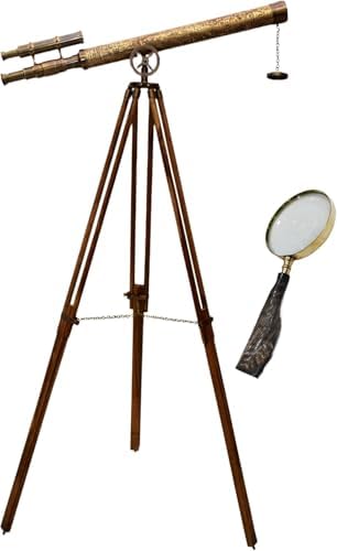 Nautical Decorative Brass Telescope Teak Wood Tripod