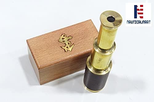 6 Inch Handheld Brass Telescope with Wooden Box Pirate Navigation