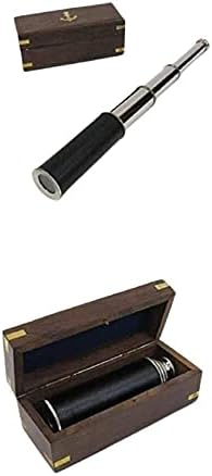 Brass Telescope Chrome Pullout Monocular with Hardwood Box