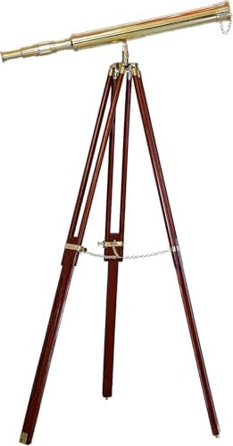Shiny Brass Nautical Signal Telescope with Wooden Tripod