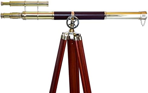 Spyglass Magnification Telescope with Brass and Wooden Tripod Stand