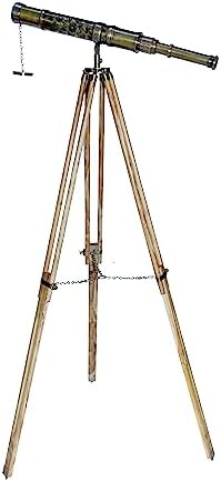 Antique Brass Flower Telescope with Wooden Tripod