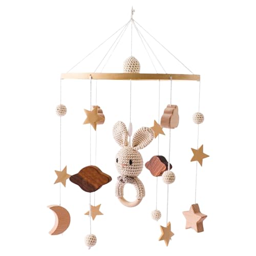Wooden Baby Crib Mobile with Moon and Stars Design