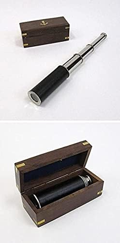 Brass Telescope Chrome Pullout Monocular with Hardwood Box