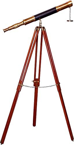 Antique Marine Telescope with Black Leather Tube