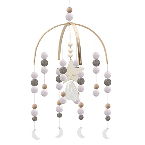 Boho Baby Mobile - Gray Moon Wooden Crib Decor