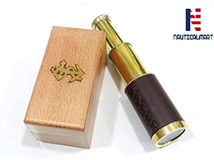 6 Inch Handheld Brass Telescope with Wooden Box Pirate Navigation