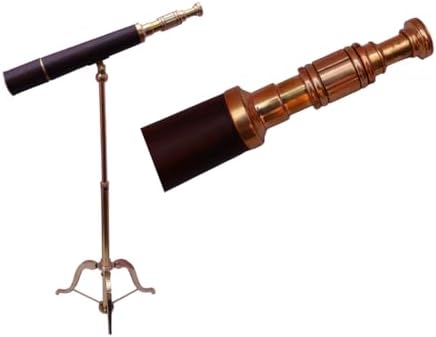 Vintage Brass and Leather Telescope with Stand