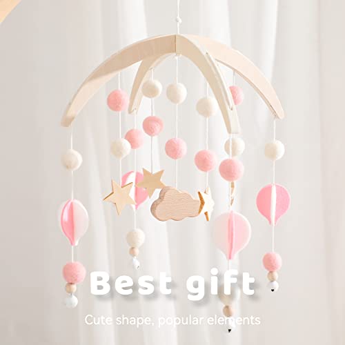 Mobile Baby Wood with Felt Balls Pink