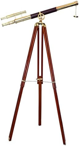 Spyglass Magnification Telescope with Brass and Wooden Tripod Stand