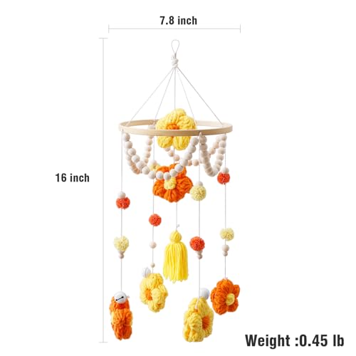 Baby Crib Mobile with Yellow Flowers Boho Decor