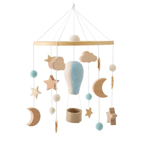 PHEZEN Baby Crib Mobile Wooden Boho Decor Blue