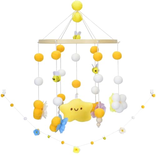 Baby Crib Mobile with Bees Flowers Leaves Yellow Bee