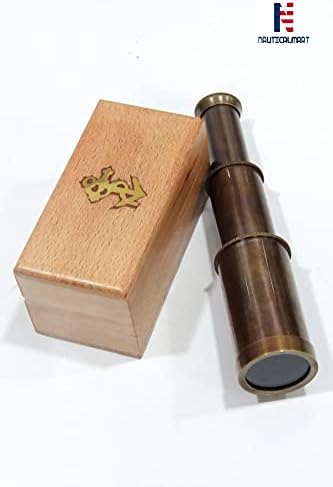 6 Inch Handheld Brass Telescope with Wooden Box