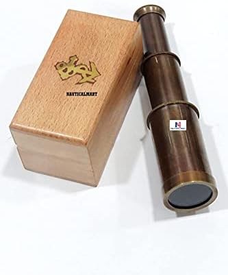 6 Inch Handheld Brass Telescope with Wooden Box