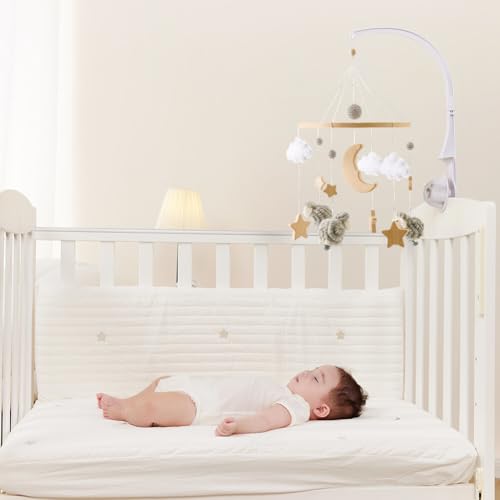 Boho Nursery Mobile - Baby Crib Decor with Stars Clouds Moon