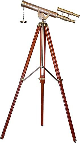 Antique Victorian Brass Telescope with Adjustable Wooden Tripod