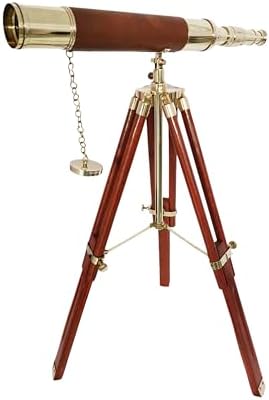Nautical Brass Telescope with Wooden Tripod and Leather Cover
