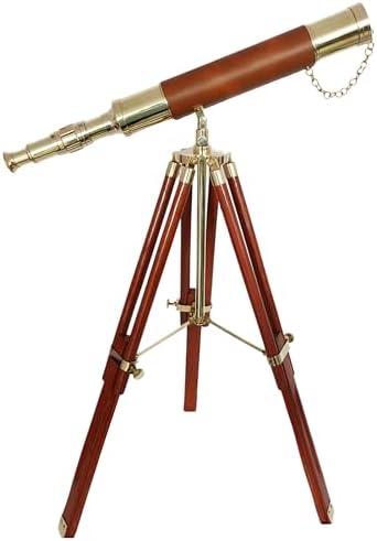 Nautical Brass Telescope with Wooden Tripod and Leather Cover