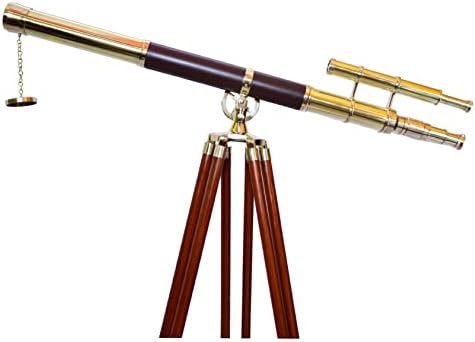 Spyglass Magnification Telescope with Brass and Wooden Tripod Stand