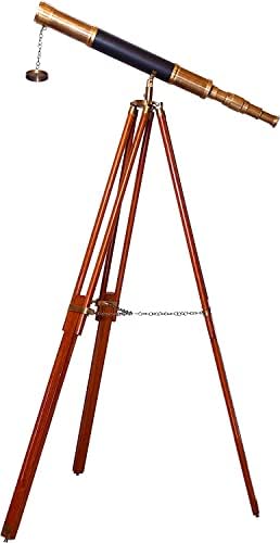 Antique Marine Telescope with Black Leather Tube