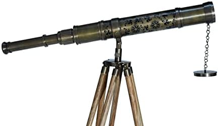 Antique Brass Flower Telescope with Wooden Tripod