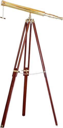 Shiny Brass Nautical Signal Telescope with Wooden Tripod