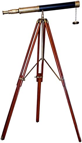 Antique Brass Telescope with Wooden Tripod Stand