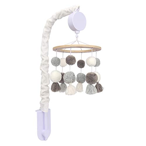 Lambs Ivy Signature Pom Pom Musical Baby Crib Mobile White Gray