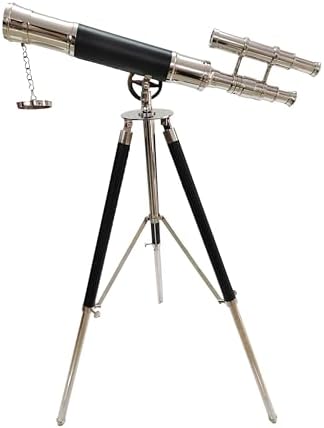 Nautical Brass Telescope with Black Leather Tripod and Double Barrel