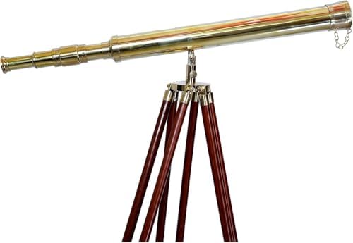 Shiny Brass Nautical Signal Telescope with Wooden Tripod