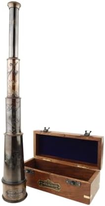 Antique Brass Telescope Spyglass with Leather Case