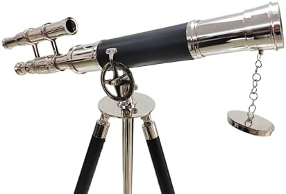 Nautical Brass Telescope with Black Leather Tripod and Double Barrel
