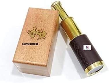 6 Inch Handheld Brass Telescope with Wooden Box Pirate Navigation
