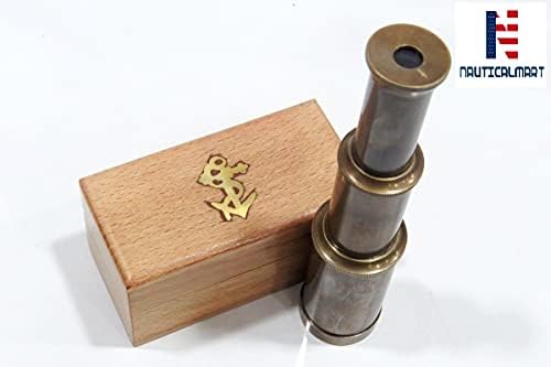 6 Inch Handheld Brass Telescope with Wooden Box