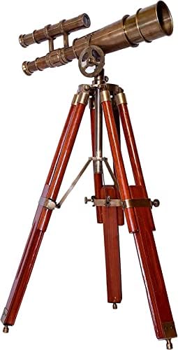 Antique Brass Telescope With Wooden Tripod Adjustable Floor Stand