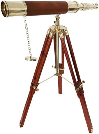 Nautical Brass Telescope with Wooden Tripod and Leather Cover