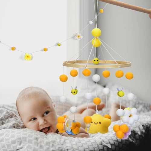 Baby Crib Mobile with Bees Flowers Leaves Yellow Bee