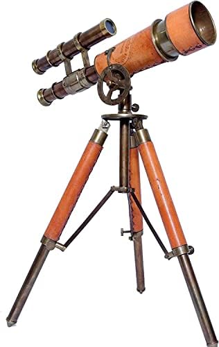 Vintage Brass Telescope with Adjustable Wooden Tripod