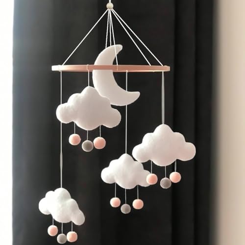 Boho Baby Crib Mobile Gender Neutral Hand-Crocheted Moon Stars Clouds