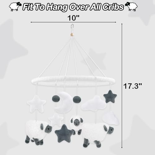 Sheep Baby Crib Mobile with Furry Sheep and Stars