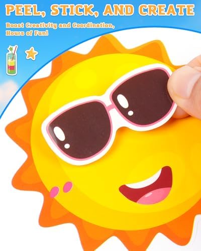 Aowplc 48 Sheets Summer Fun Make-a-Face Sticker Set for Kids