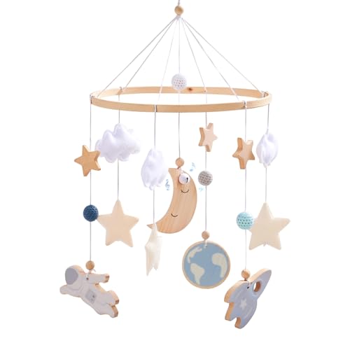 JETMHH Space Theme Wooden Crib Mobile