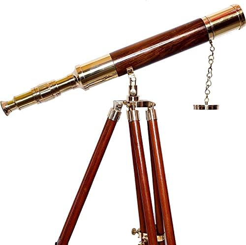 Handmade Antique Brass Telescope with Brown Tripod