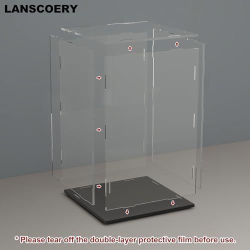LANSCOERY Acrylic Display Case 8x8x14inch Black Base