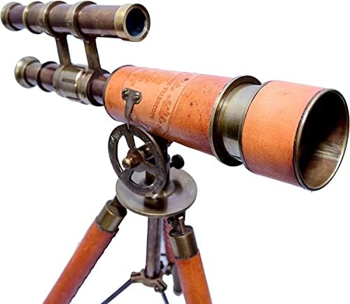Vintage Brass Telescope with Adjustable Wooden Tripod